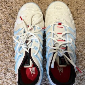 Nike VaporMax size 9 White Sneakers with Light Blue Overlays and Red Details